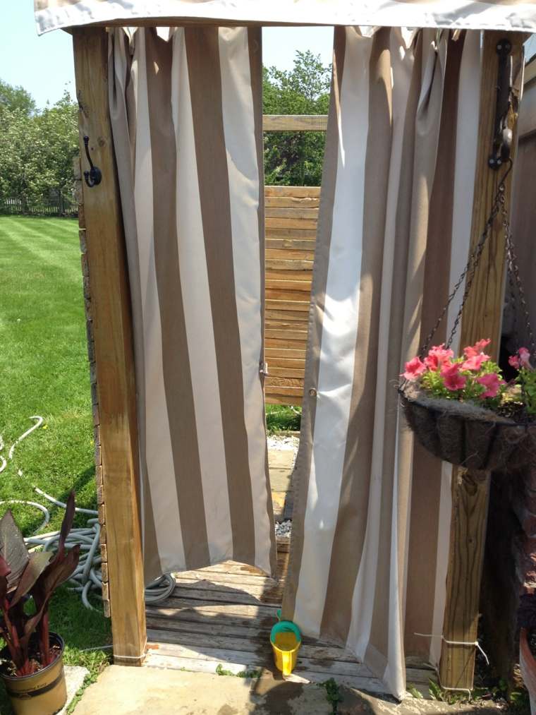 improvised cabin shower in the garden