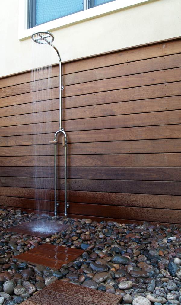 Outdoor shower on the wall