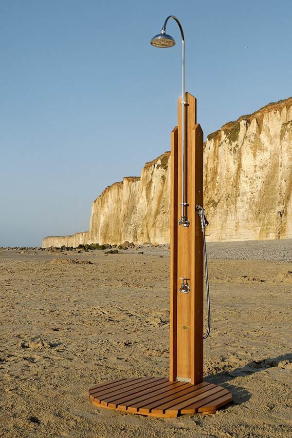 wooden beach shower