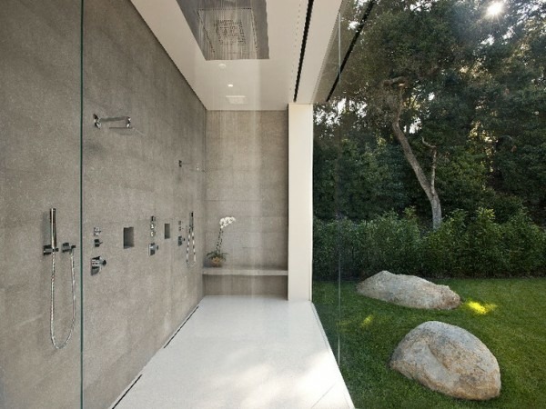 Italian bathroom shower simulation rain overlooking garden