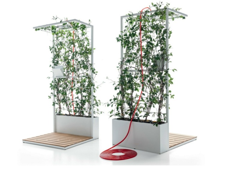 solar showers with climbing plants