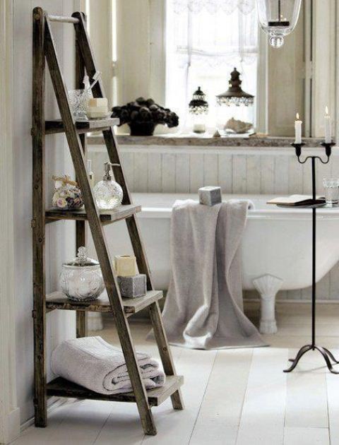 ladder wood bathroom