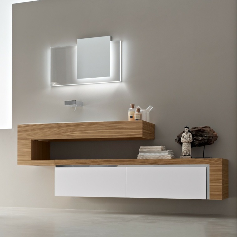 bathroom lighting design mirror cabinet wood idea drawer storage