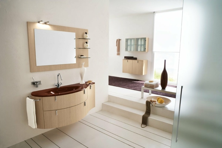 minimalist design wood bathroom lighting modern mirror idea