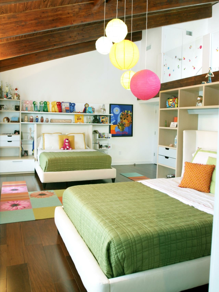 child room design idea lighting bed shelves storage wooden floor design wood