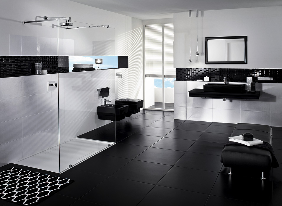 modern bathroom design black tile shower stall