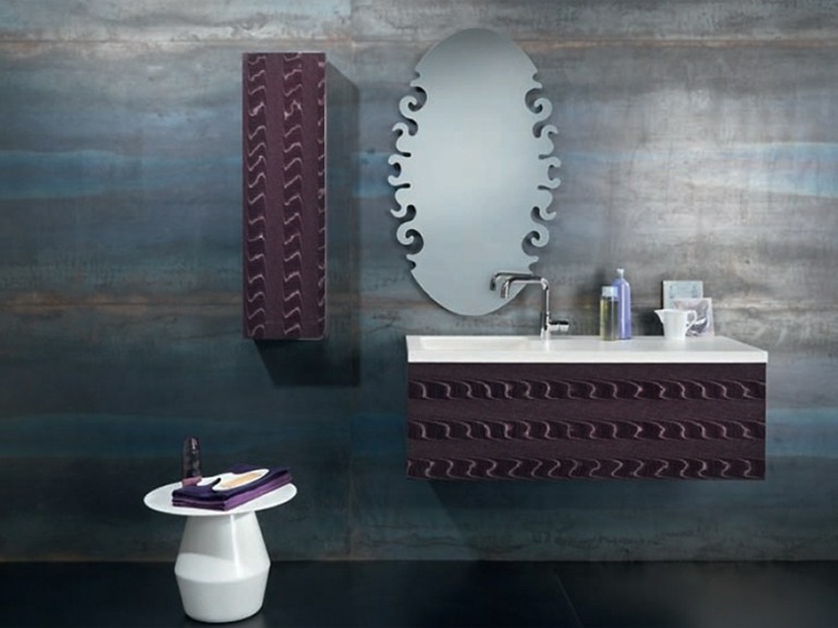 purple furniture design wood bathroom mirror