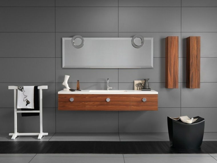 wooden furniture wall bathroom storage design idea mirror