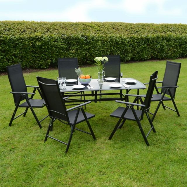 Example of a glass garden table furniture surface