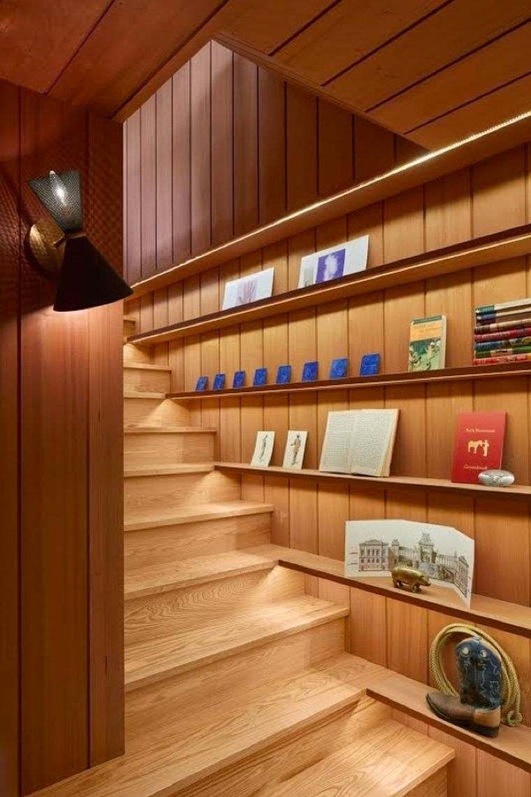 staircase bookcase design furniture lighting LED strip light design