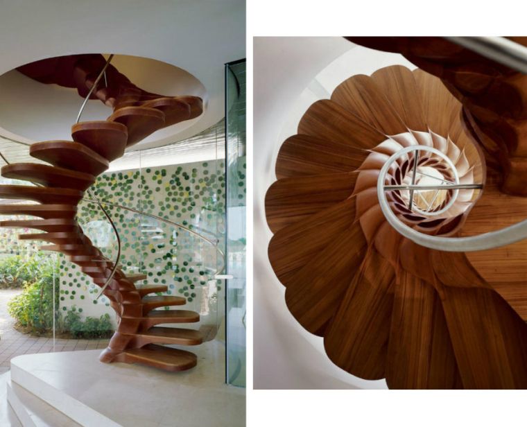 wooden house staircase colimacon interior design