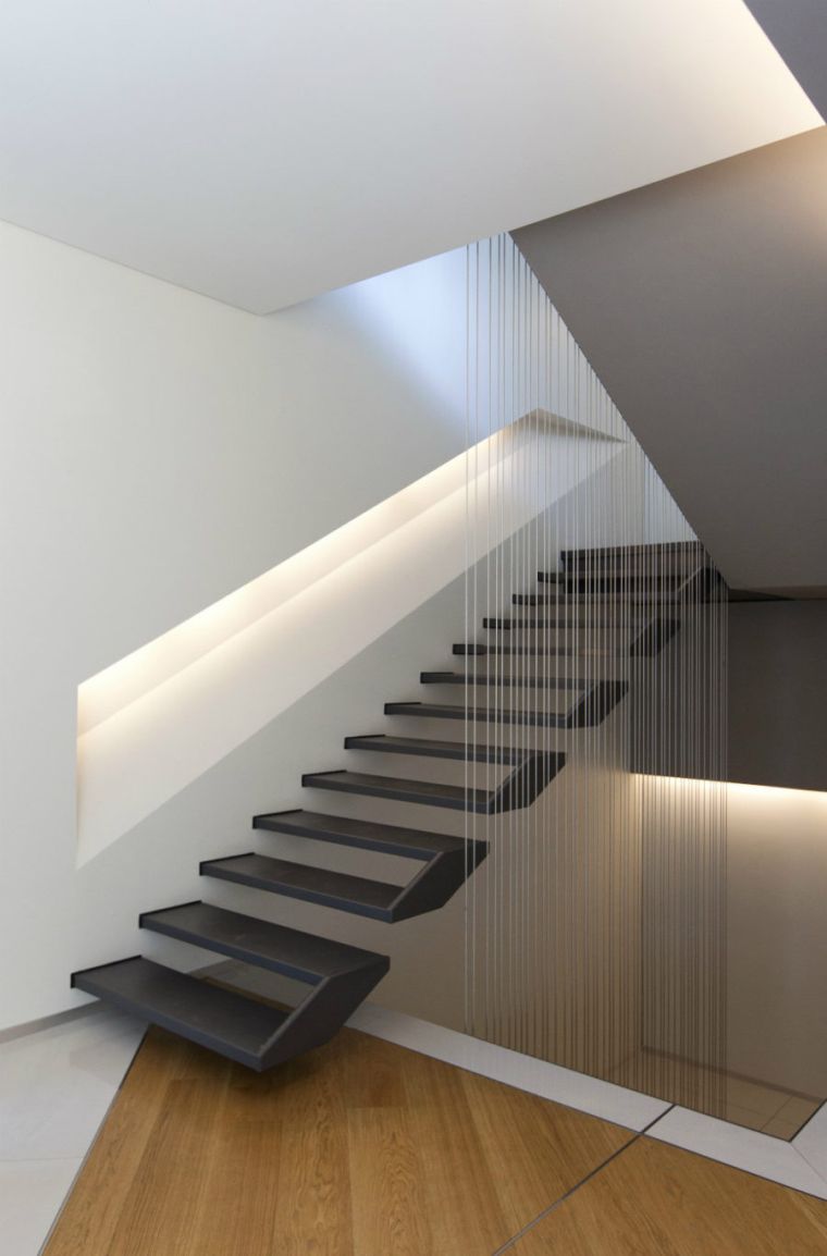 interior staircase design steps suspension modern lighting