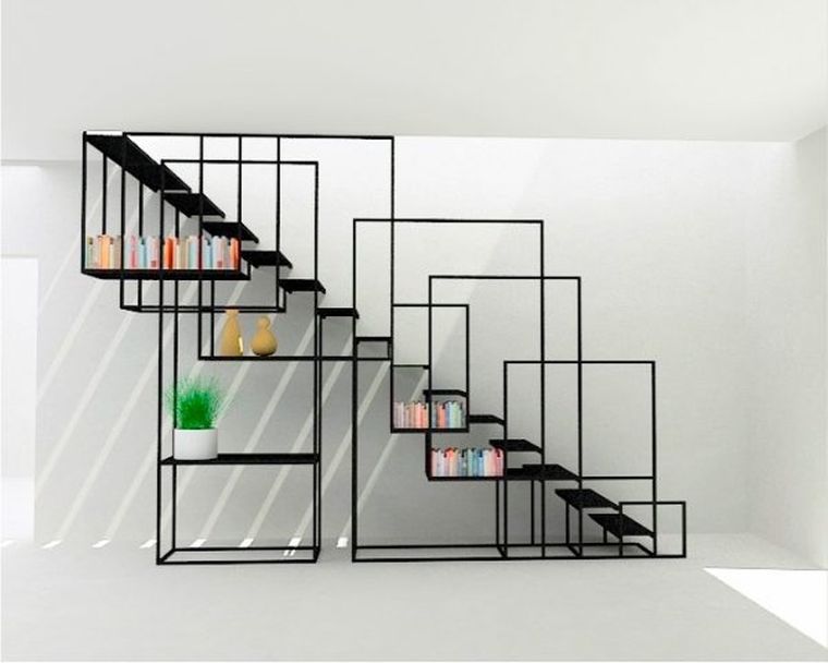 interior staircase modern design metal storage black steps