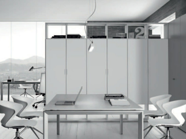 Work space with contemporary furniture silver white purity style