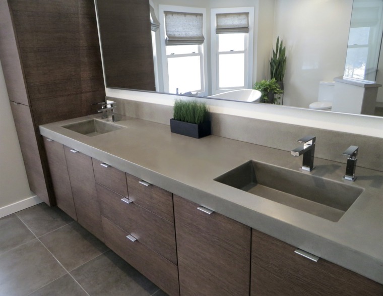 bathroom design modern concrete waxed furniture wood deco plant