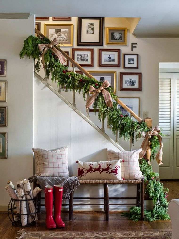 deco model christmas stair garland house entry