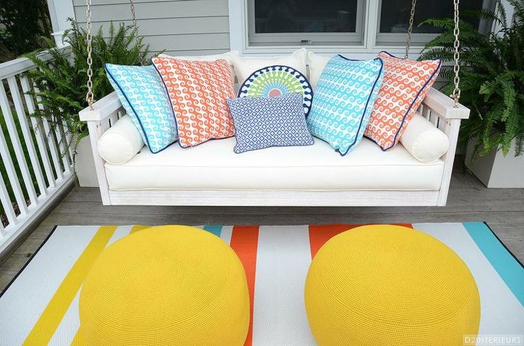 outdoor sofa hanging white dyi idea cushions poufs yellow