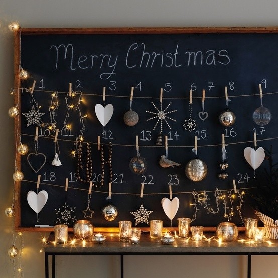 pembuatan-calendar-Advent-blackboard-tongs-ornaments-fir-Christmas calendar of the year'avent