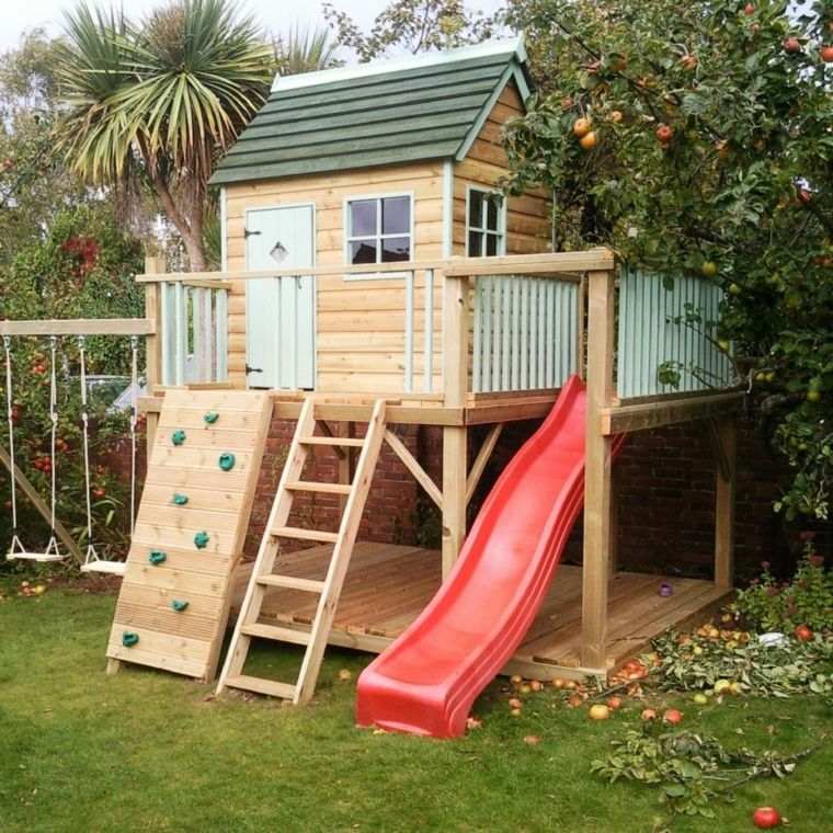 make an outdoor play area wood-houseette-toboggan