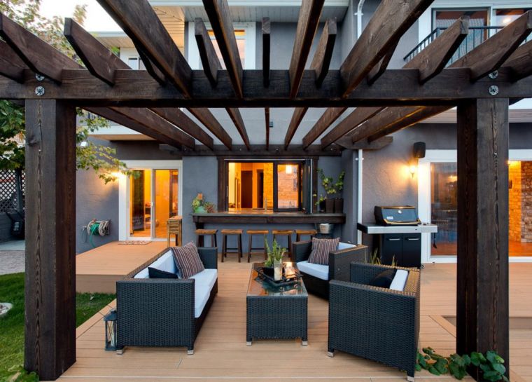 lav en terrasse træ idé pergola moderne stil