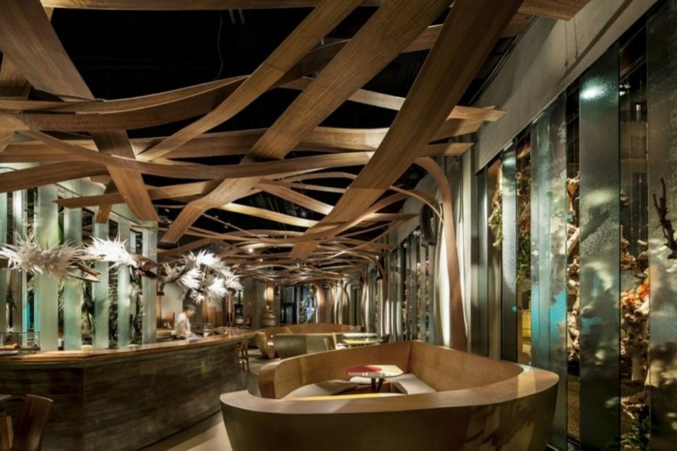modern interior design restaurant fake ceiling decoration ikibana estaurant el equipo creativo barcelona