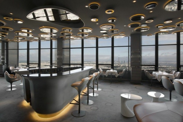 modern contemporary interior restaurant paris exceptional panoramic view false ceiling original