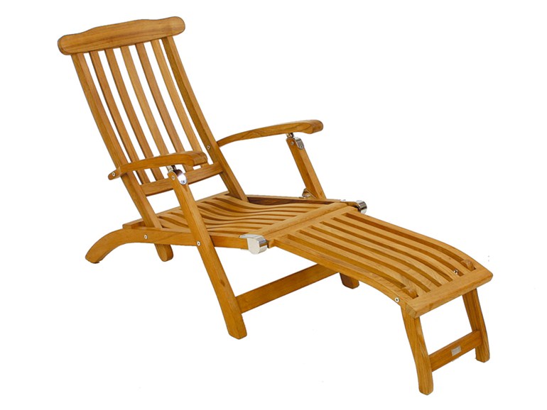 deck chair in teak wood chair with footrest design original Flores Fisher model chaise longue