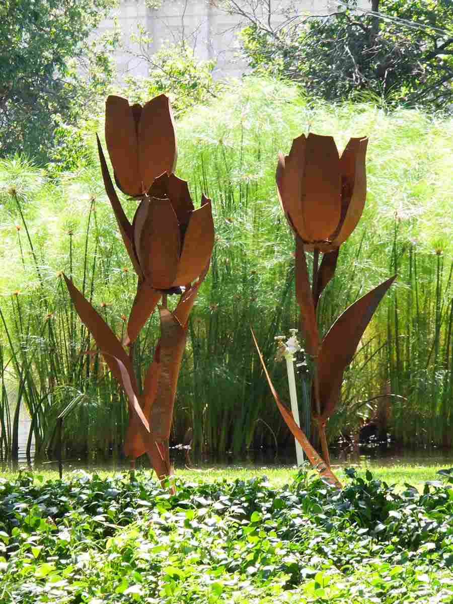 sculpture flowers steel deco garden