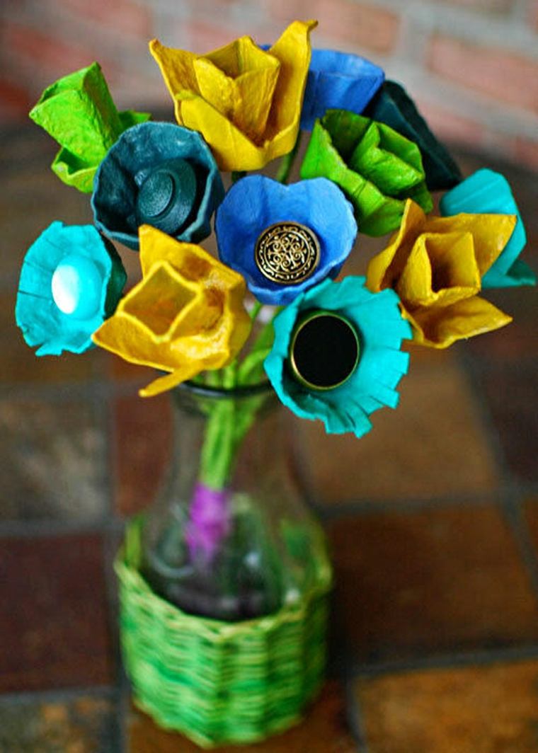 idea recycle deco egg boxes flowers bouquet design decoration modern interior idea recycling