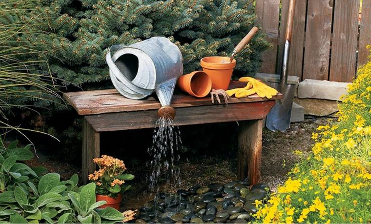 solar fountain diy idea bench wood garden