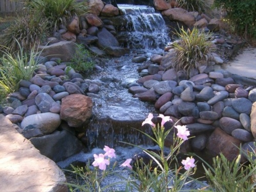 fountain garden pebble gray stone creek