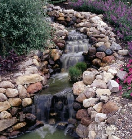 fountain garden waterfall stream pebble stone