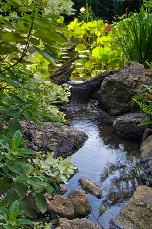 fountain garden water rock stone plant