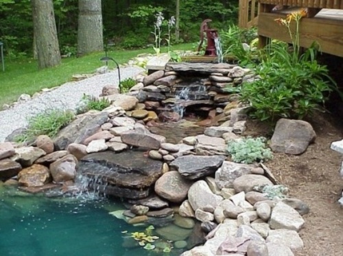 fountain garden lake stone circular path