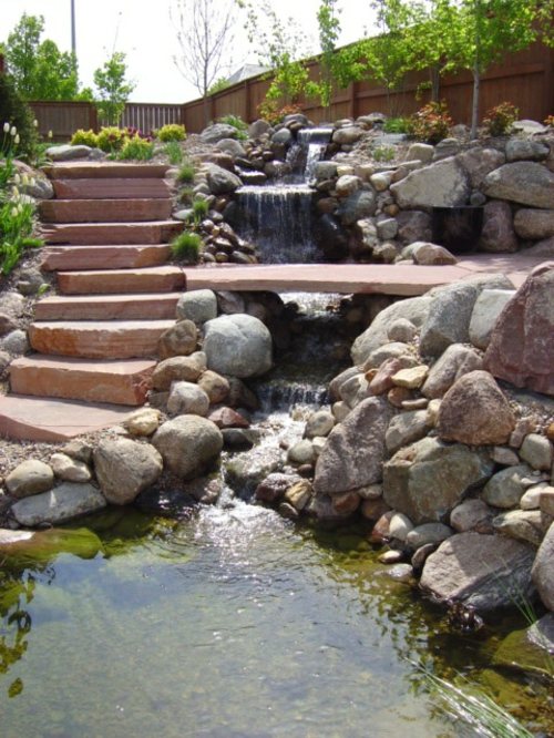 garden fountain stone slab waterfall water