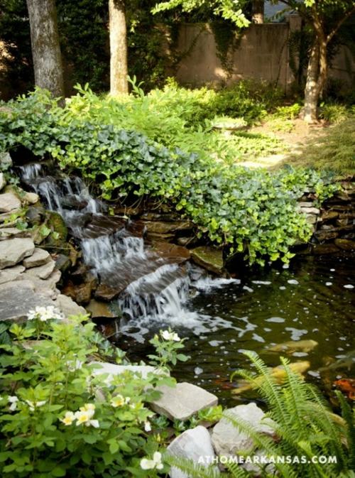 fountain garden stream ivy greenery water