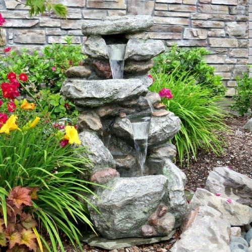 garden fountain imitation stone gray flower