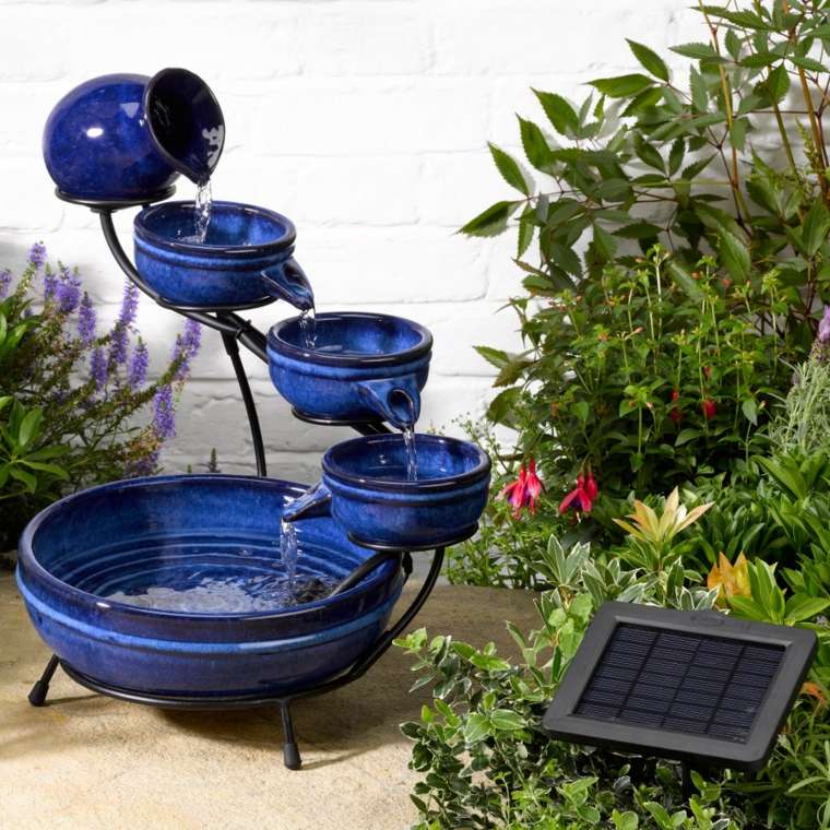 blue solar garden fountain