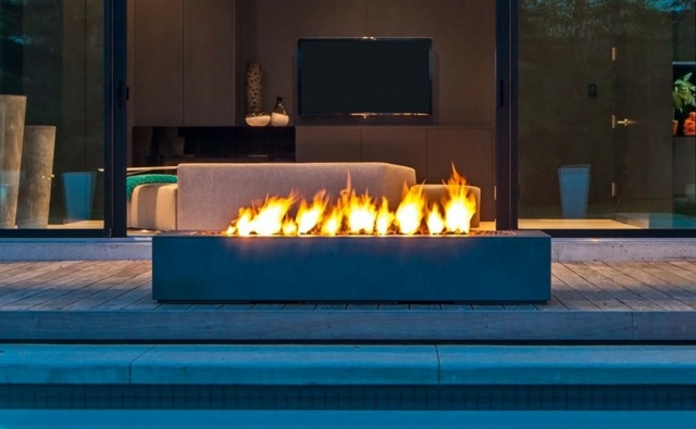 outdoor fireplace bin rectangle stainless steel fire pool edge