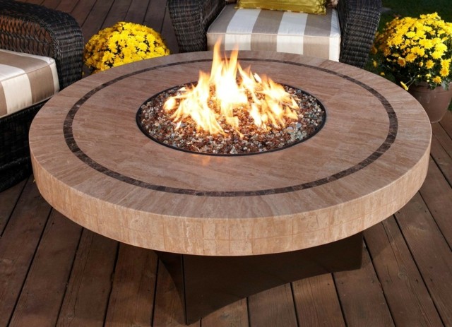 outdoor fireplace flower yellow round rim tile