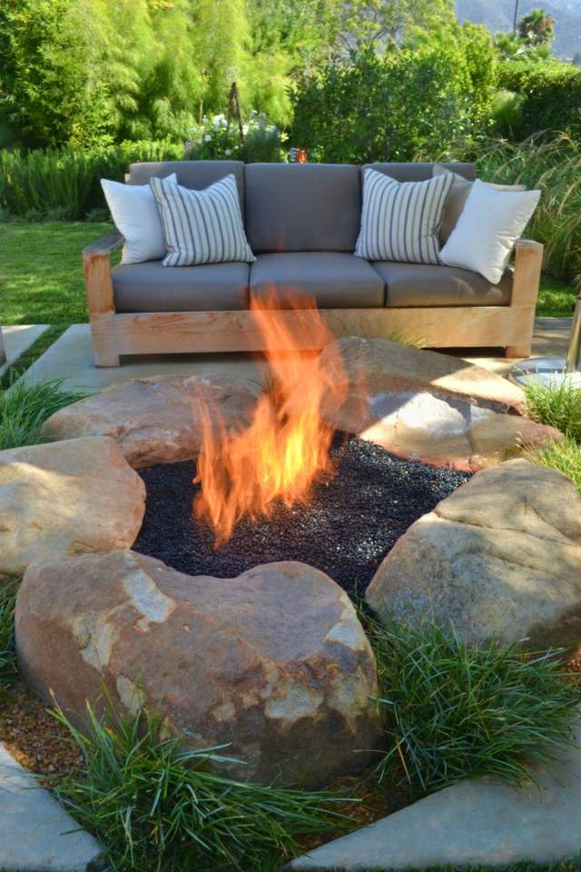outdoor hearths fire rock ember garden sofa