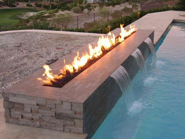 outdoor fires fountain fall water slot blade rectangle long
