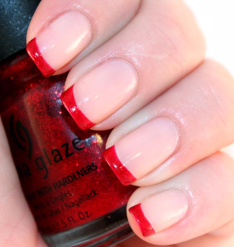 french manicure-red-glitters
