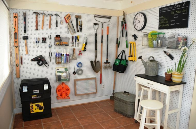 range garden tools wall garage space saving idea