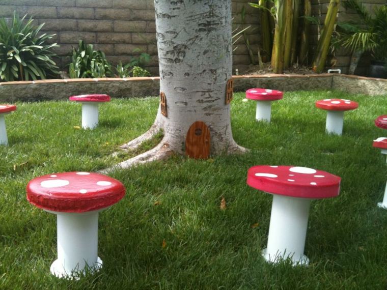 garden party with mushrooms as stools