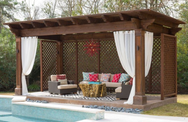gazebo ideas wood terrace landscaping swimming pool
