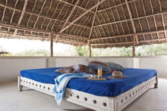 large outdoor bed blue terrace simple