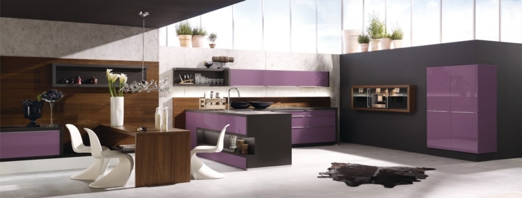 kitchen color aubergine design wood island central modern carpet