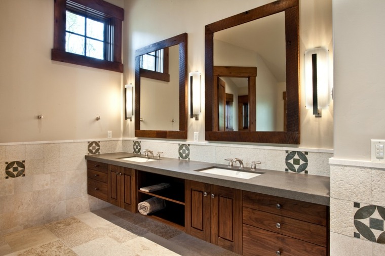 bathroom design modern idea mirror frame wood stone