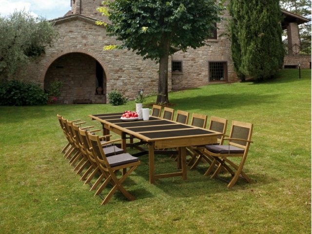 Assorted chairs large outdoor wooden table